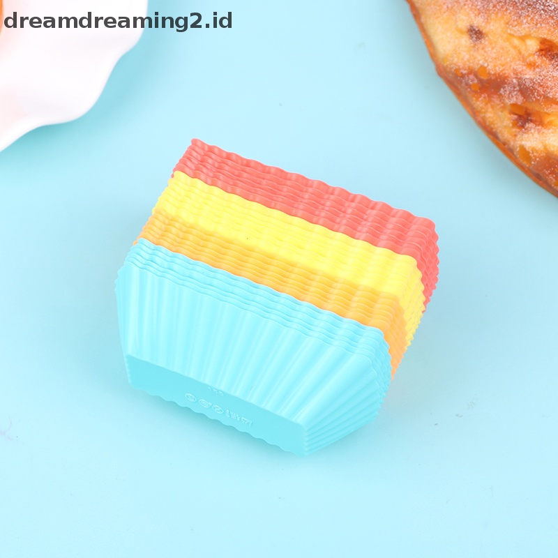 (drea) 6pcs Mini Muffin Cup Persegi Panjang Silikon Muffin Cake Cetakan Kue Aksesoris//