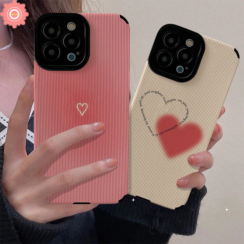 IPHONE Ins Cute Pink Love Heart Phone Case Kompatibel Untuk Iphone11 14 13 12 Pro Max7 8 Plus X XS Max XR Shockproof Leather Cover Pelindung Tpu Soft Cover