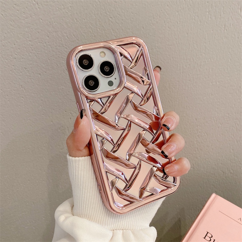 IPHONE Casing Ponsel Silikon Motif Kepang Tiga Dimensi Cocok Untuk Iphone11 12 13 14 Pro max Casing Anti Jatuh TPU Soft case Anti slip Kotor Iphone14 plus