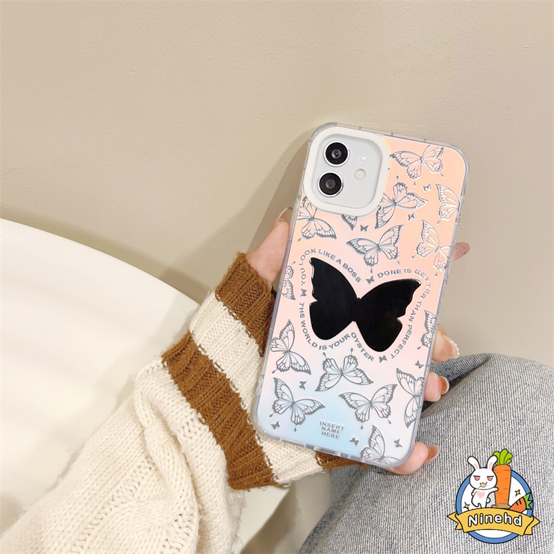 IPHONE Casing Kompatibel Untuk Iphone14 13 12 11 Pro Max X Xr Xs Max8 7 Plus SE 2020 Luxury Metal Laser Butterfly Phone Case Clear Shockproof Bumper Soft Case Lensa Full Cover Pelindung