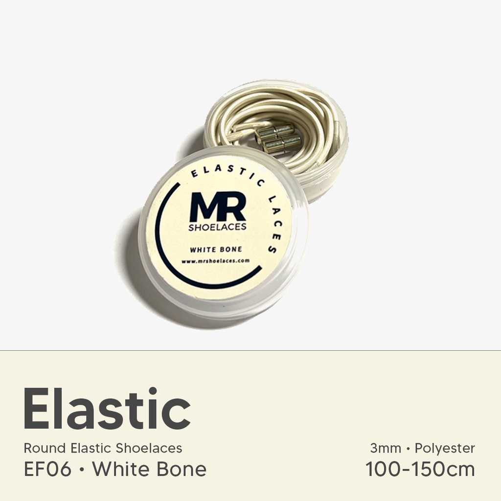 MR Shoelaces ER06 Elastic White Bone ( Putih Tulang / Putih Kekuningan) Tali Sepatu Bulat Elastis 80cm 100cm 120cm 150cm Premium Shoelaces