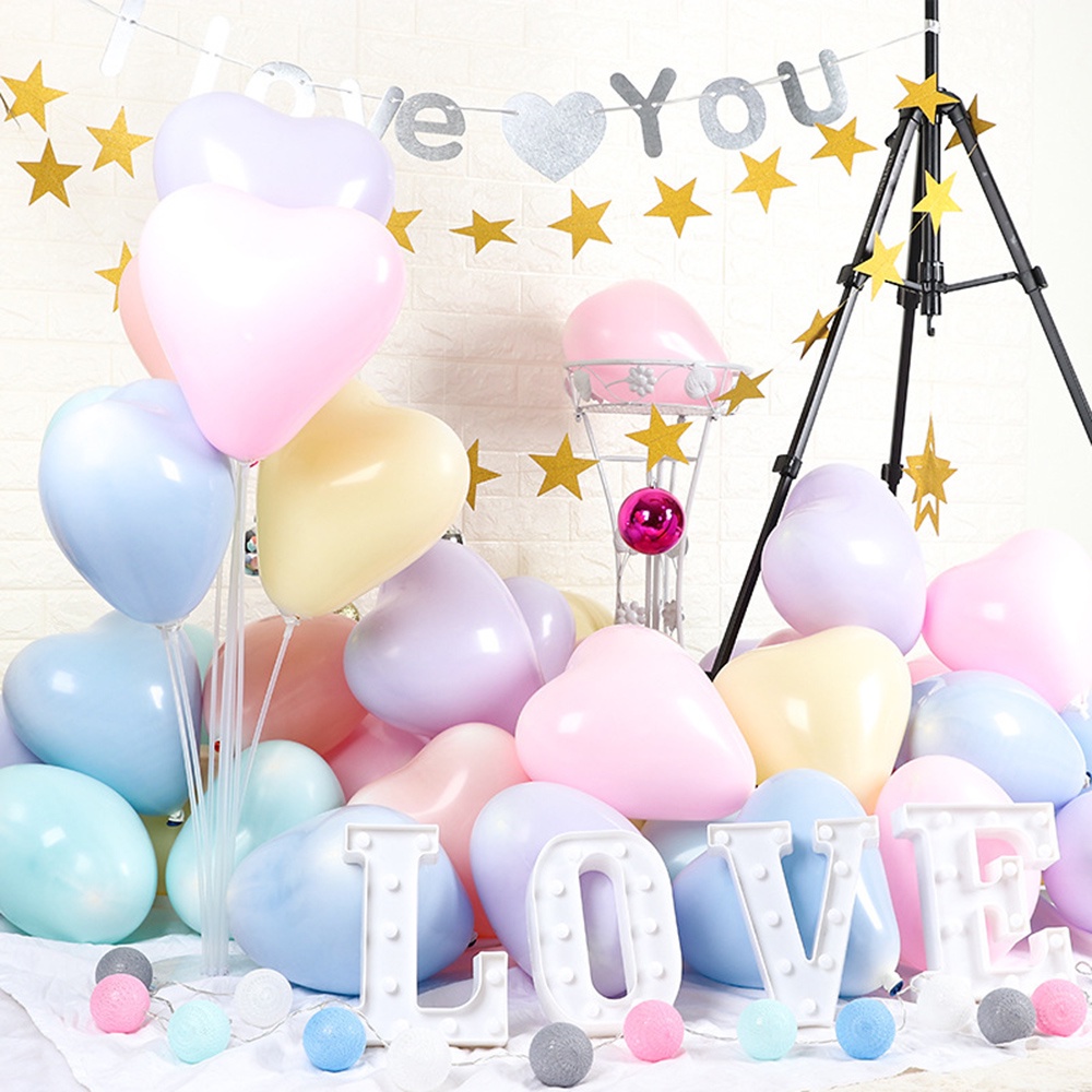 50pcs Balon Hias Hati Warna Macaron Untuk Pesta Ulang Tahun/Pernikahan/Hajatan/Kamar Tidur/Foto 10inch Balon Latex Tebal Kombinasi