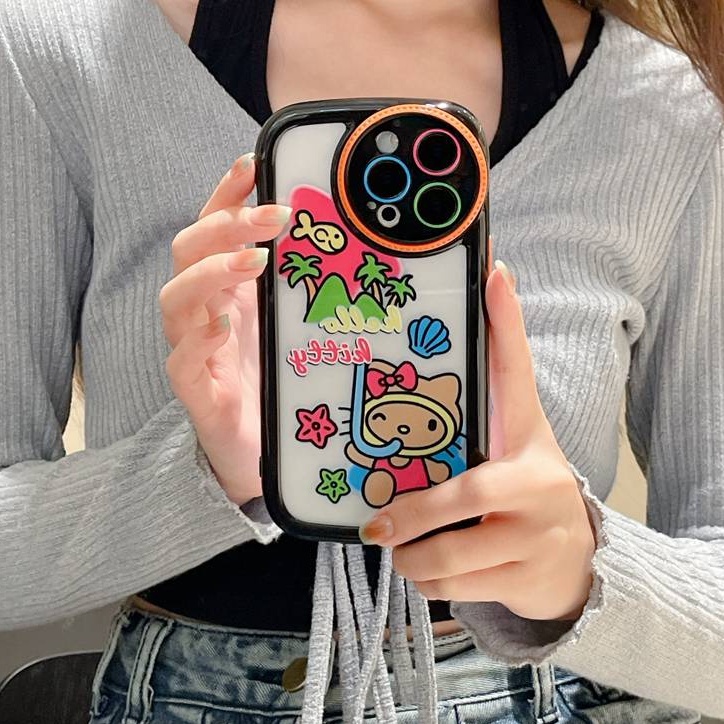 Camera Protect Cream Soft Case IPhone 11 13 12 14 PRO Max Phone Case for Women Girl Hello Kitty Cute