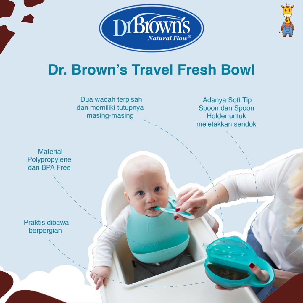 Dr.Brown's Travel Fresh Bowl and Snap In Spoon, Teal,1-Pack / Tempat makan anak