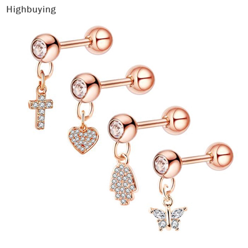 Hbid Cross Ear Tragus Earring Stud Barbel Kristal Tulang Rawan Anting Stud Glory