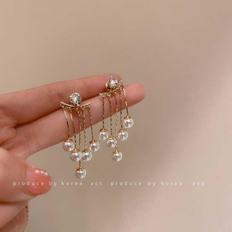 Anting Mutiara Perak Zirkon Aesthetics Rumbai Drop Earring Untuk Wanita Fashion Perhiasan Aksesoris