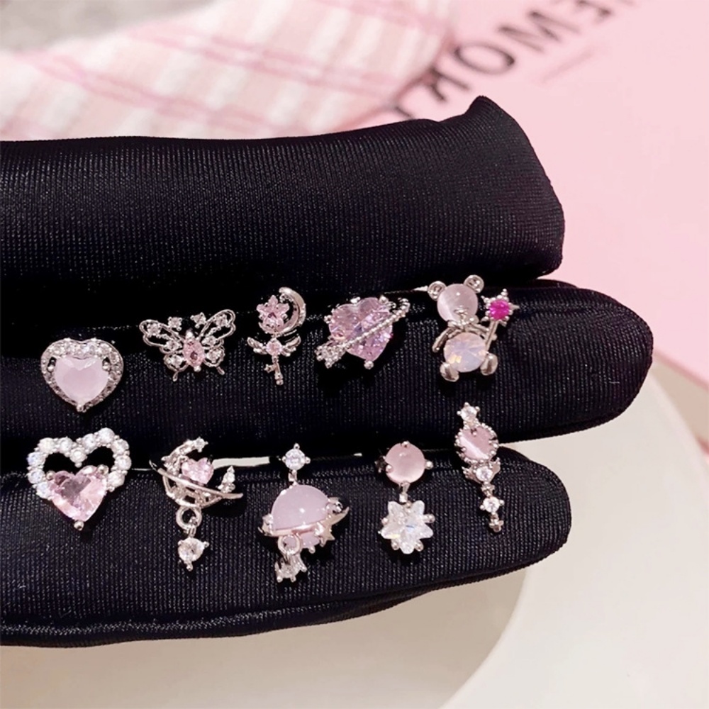 Set Anting Hati Zirkon Indah Kecil Untuk Wanita Di Korea Selatan Gaya Serbaguna Sederhana Fashion Earrings Earrings A HELLO GIRL Official
