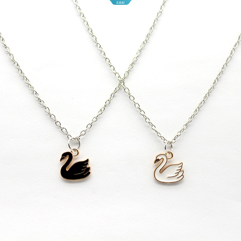 Sederhana Lucu Retro Drip Berminyak Swan Wanita Cowok Cewek Temperamen Hitam Putih Kalung Serbaguna Rantai Klavikula Fashion Perhiasan [ZK]