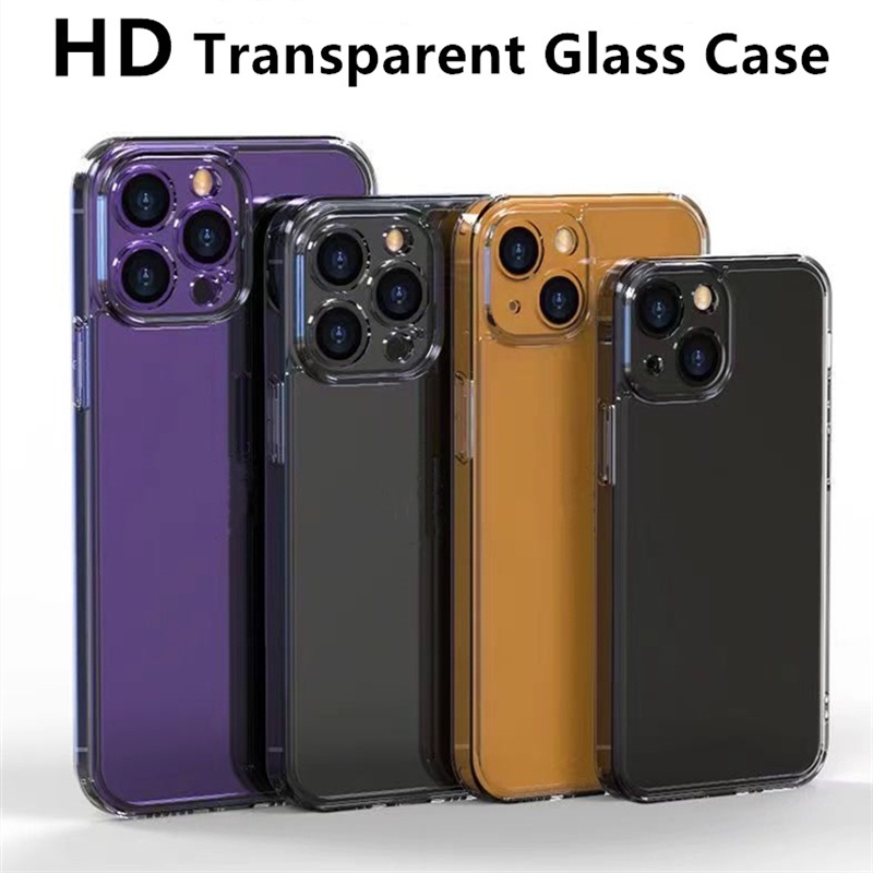 Casing Ponsel Bening TPU Tempered Glass Case Untuk iPhone 14 13 12 11 Pro Max7 8 14 plus XR XS MAX X Anti-Drop Case Lurus Sisi Penutup Belakang Kaca Bening Casing Ponsel