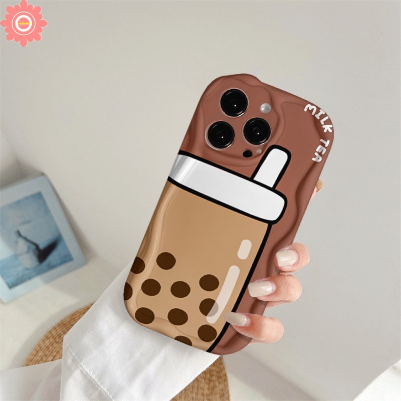 Casing Untuk Redmi 10C A1 A2 9C Nfc10 10A 9A 9T 9catatan12 11s 11 10s 10 Pro Max Plus 10Pro POCO M3 Kreatif Kartun Teh Susu 3D Bergelombang Melengkung Tepi Lucu Smiley Lucu Soft Tpu Case