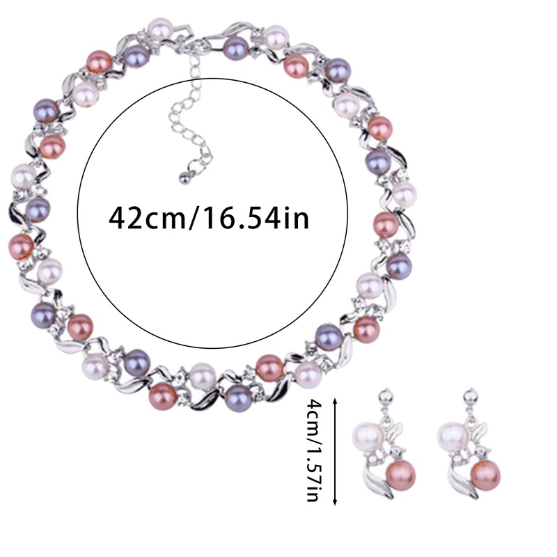 Set Anting Kalung Mutiara Trendi Untuk Wanita Rantai Leher Lady Temperamen Beads Necklace Jewelry Gift Female