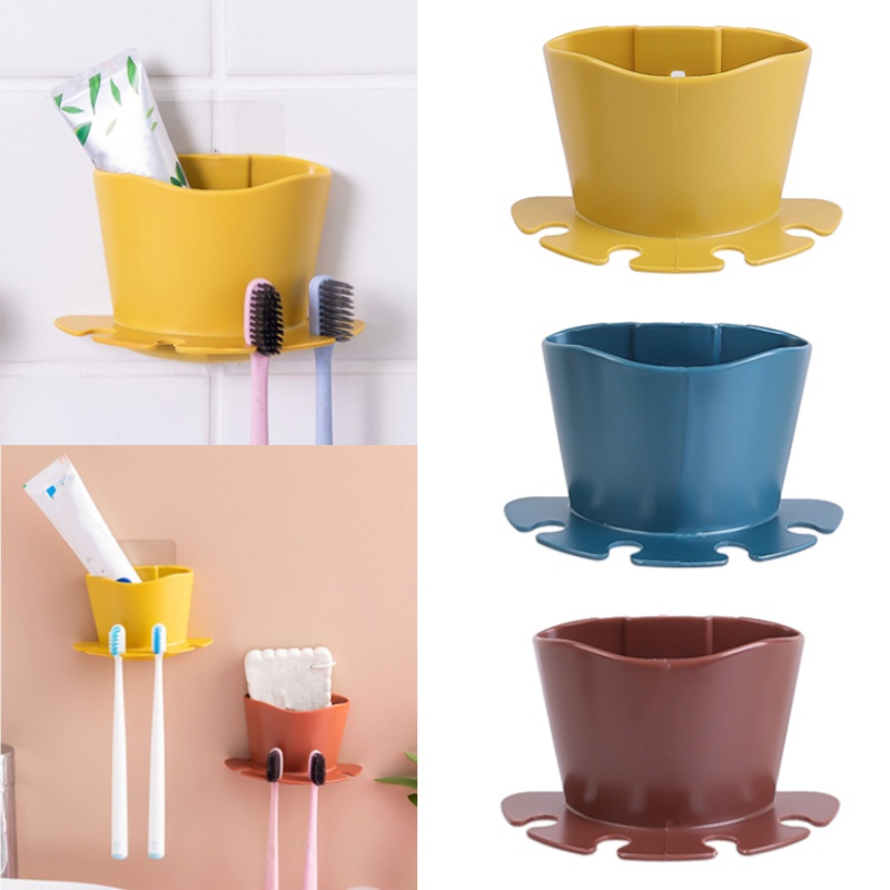 Sederhana Bebas Pukulan Mulus 4warna Opsional Dispenser Sikat Gigi Pemegang Jenggot Alat Cukur Rak Penyimpanan Self-adhesive Dinding Rak Pasta Gigi Kamar Mandi Aksesoris Rumah Tangga