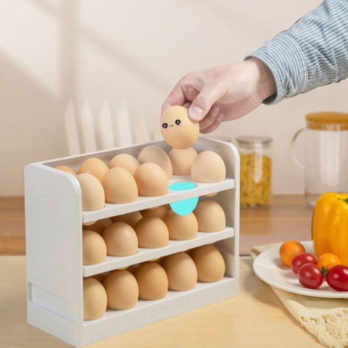 Flip Egg Organizer / Rak 3 Susun Pintu Penyimpan Telur Untuk Kulkas