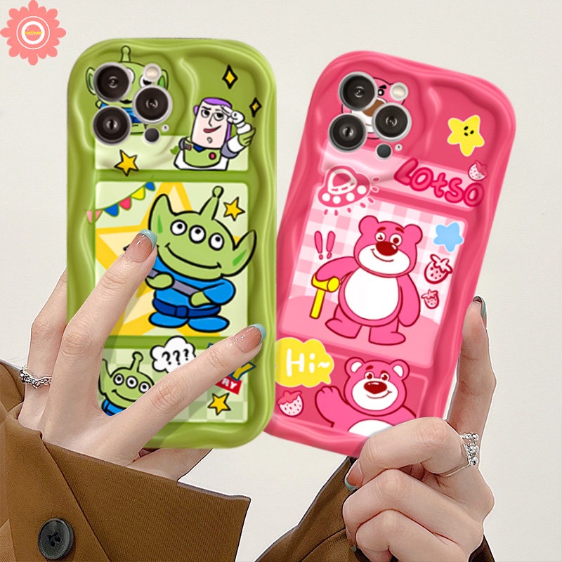 Casing Manyo Beruang Strawberry Untuk Redmi Note12 11 10 10s 8 9 11s 10Pro Max Plus POCO M3 Redmi 10A 10C 10 A2 9 9A 9T A1 9C NFC Kartun Toy Story Alien 3D Wavy Curved Edge Lovely Case