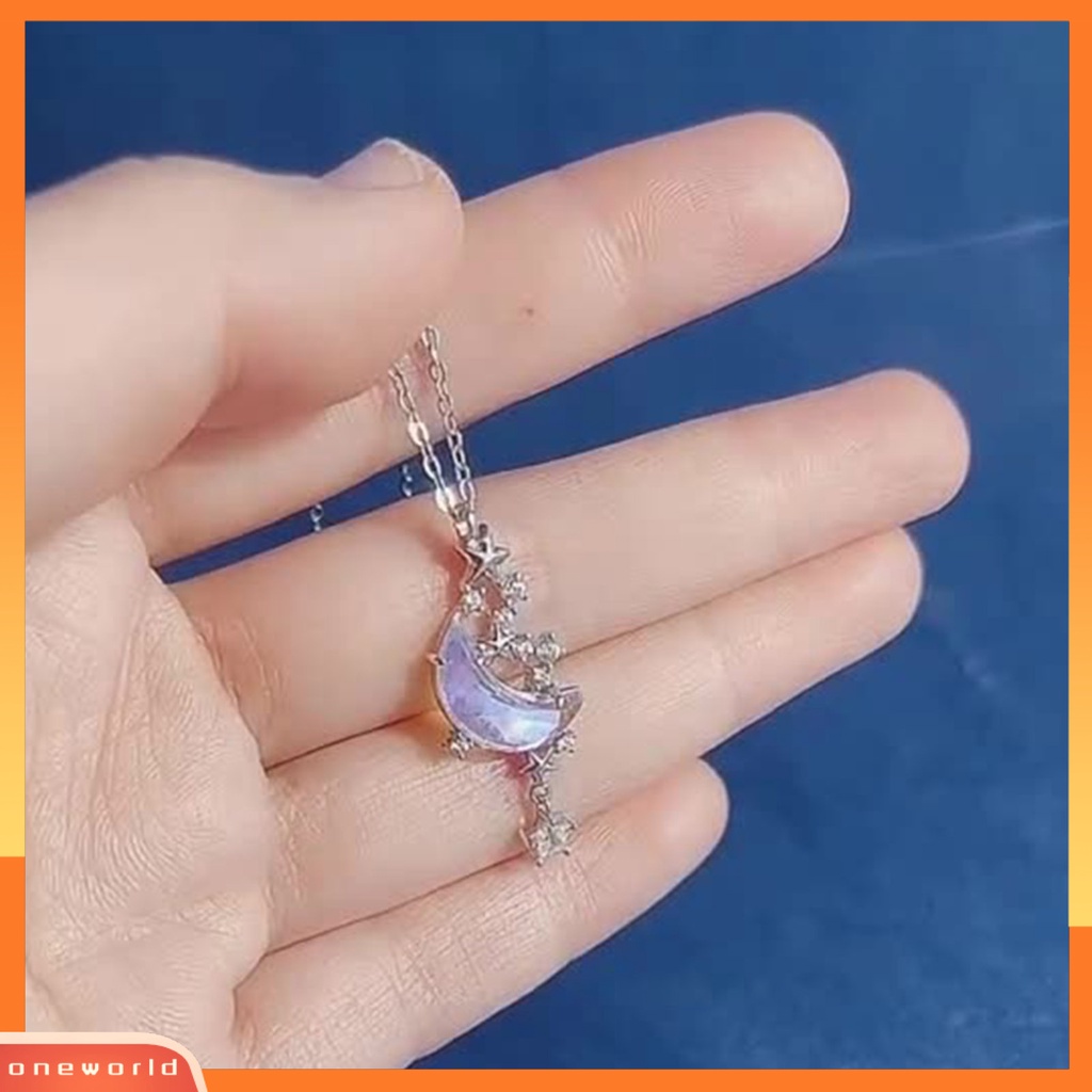 [ONE] Wanita Kalung Bulan Bintang Berlian Imitasi Perhiasan Sederhana Halus Liontin Kalung Perhiasan Hadiah