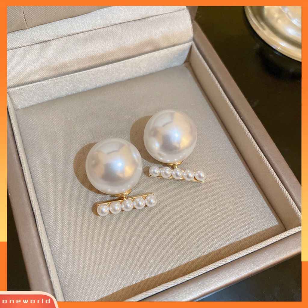 [ONE] 1pasang Ear Studs Gaya Perancis Elegan Dainty Hadiah Mulia Nonallergic High Gloss Faux Pearl Women Earrings Perhiasan Aksesoris