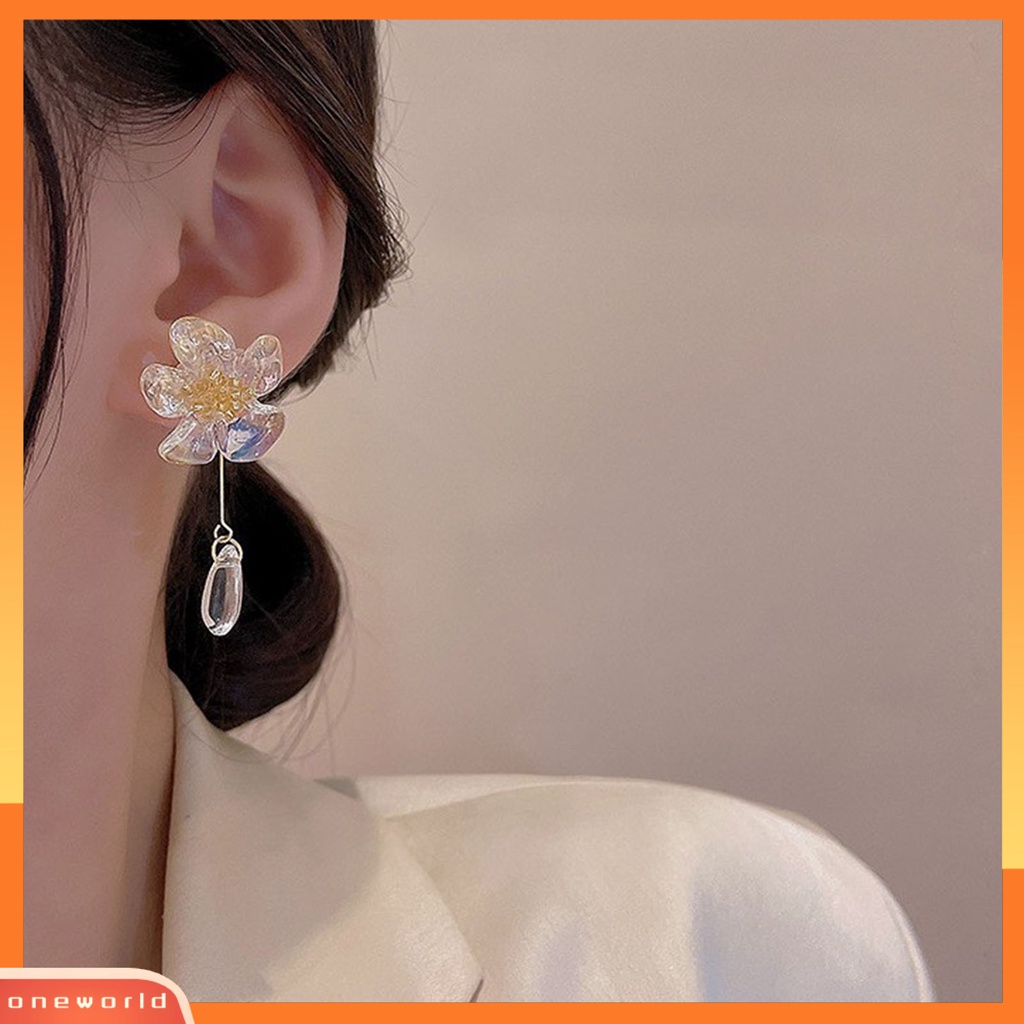 [ONE] 1pasang Anting Menjuntai Kristal Imitasi Tetesan Air Gaya Perancis Elegan Hypoallergenic Bunga Bening Stud Earrings Fashion Perhiasan