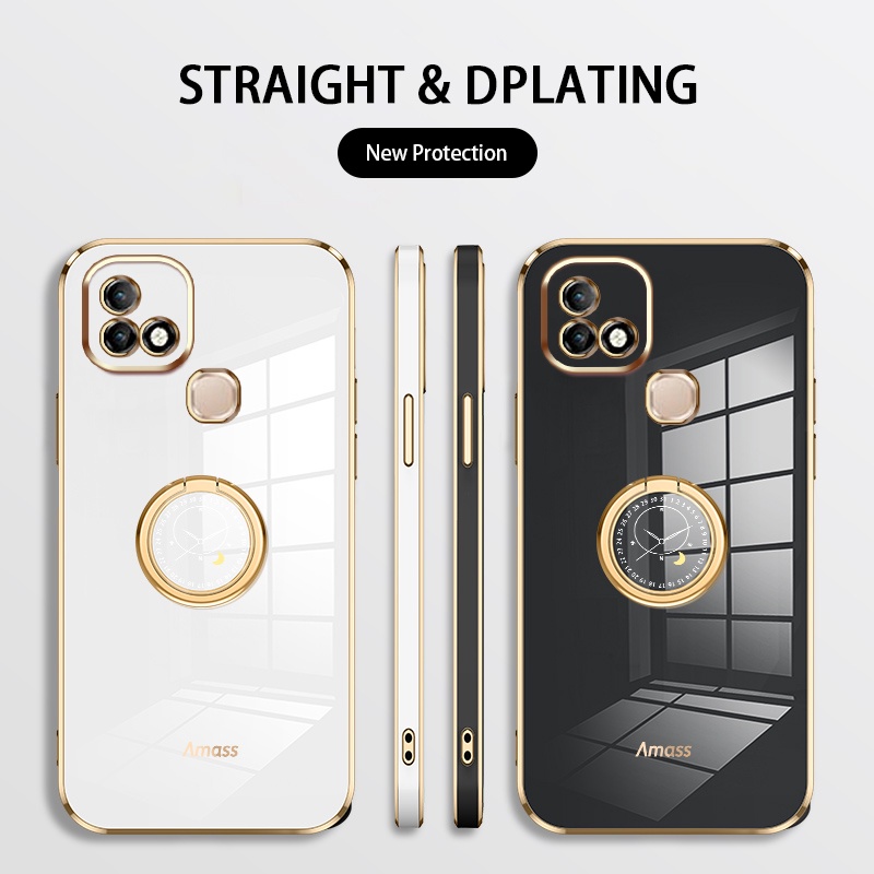 Andyh Casing Ponsel Silikon Ultra Tipis Untuk Infinix Smart 5pro Hot 10i X659B X658E X658B Deluxe Fall Protection Gold Band Dengan Jam Cincin Dan Lanyard Gratis