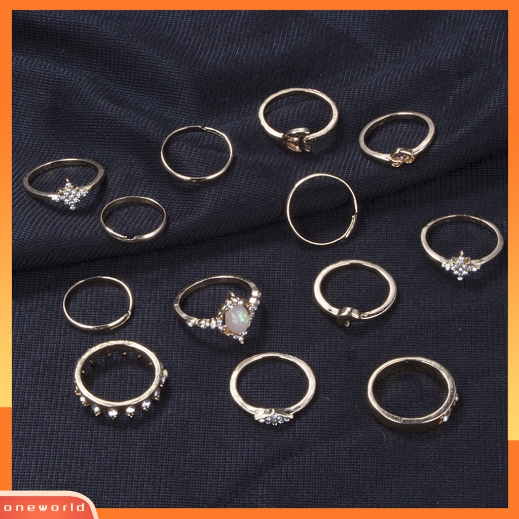 [ONE] 13pcs/set Cincin Fashion Berlian Imitasi Bersinar Mahkota Bulan Bintang Knuckle Ring Untuk Pesta