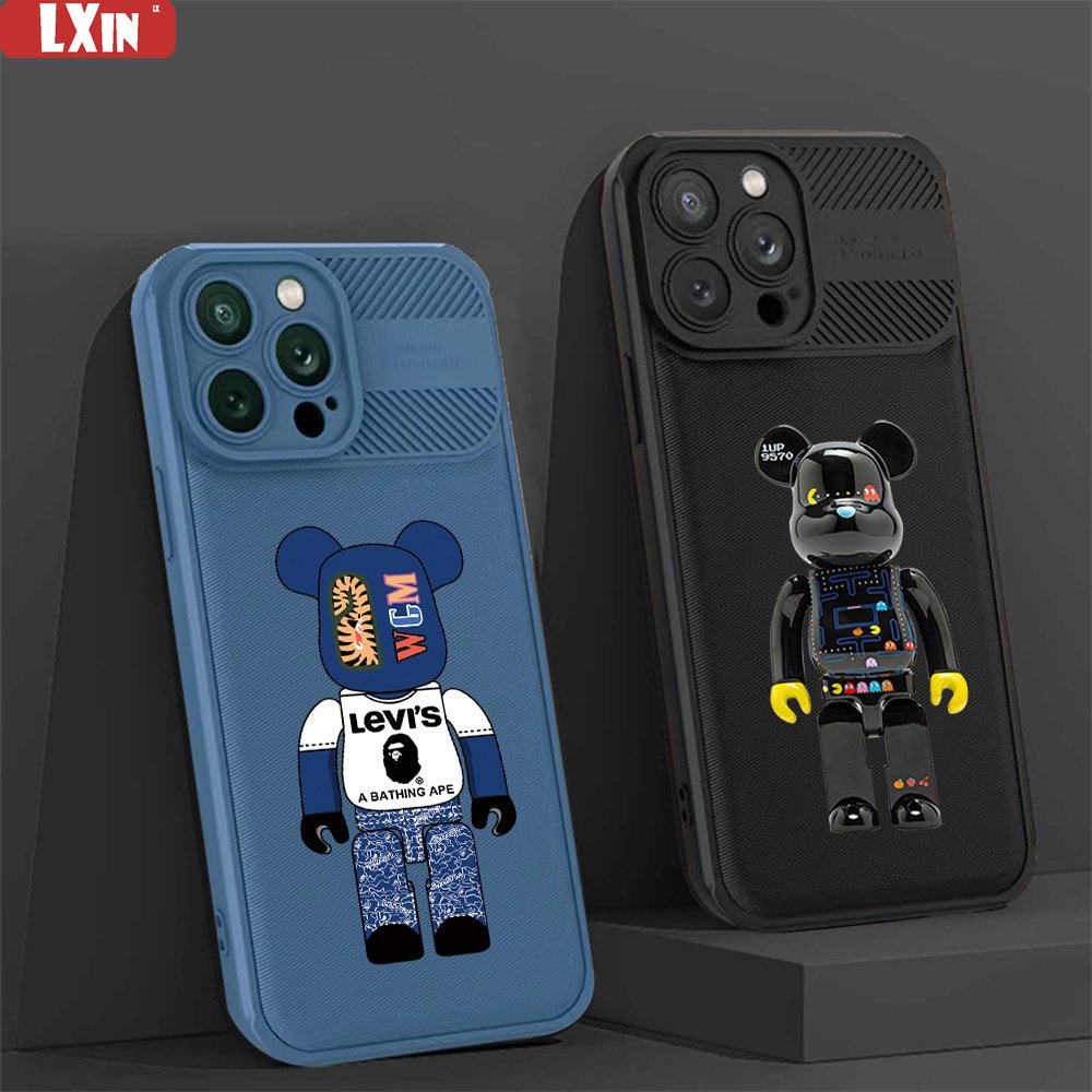 Case Serat Karbon Realme C55 C35 C33 C31 C21Y C25Y RealmeC25 C15 C12 C3 C2 Realme 5 5i 6i 9i A76 A36 C3 Bearbrick Cross Grain Phone Cover