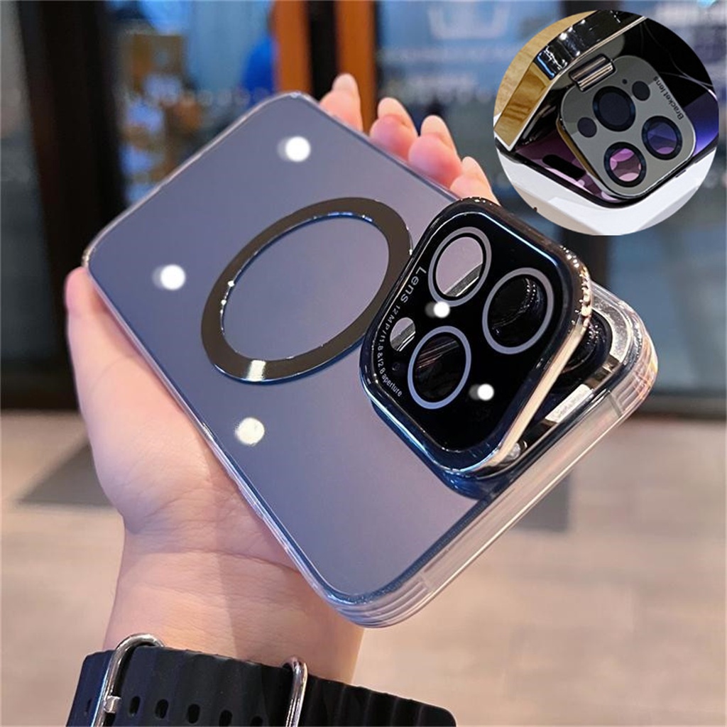 Iphone 14 Pro Max Case Kamera Perlindungan Lensa Dengan Case Iphone12 13 Pro Max Case14 Plus Logam Mewah Plating Magnetik Transparan TPU Soft Case