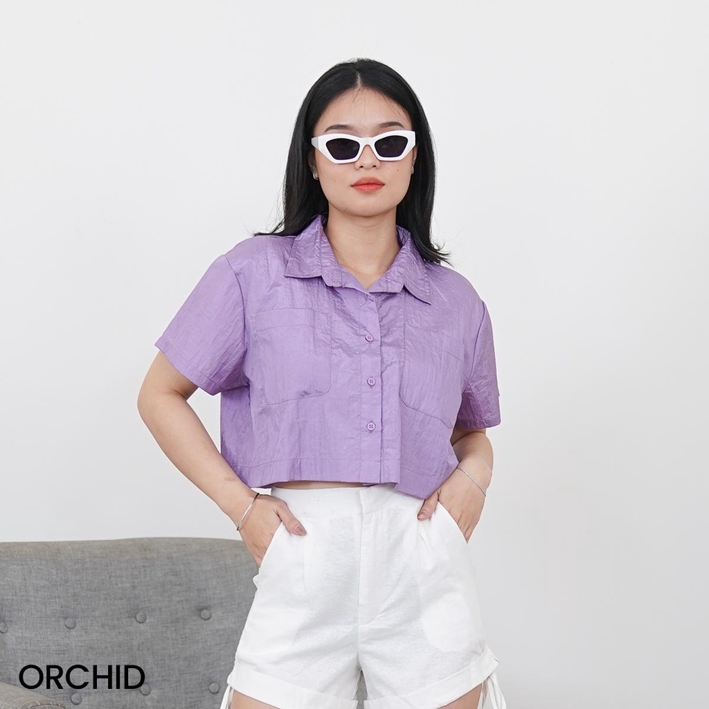 Kemeja Crop Top Crinkle Gemini