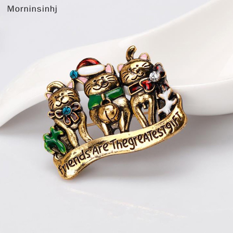 Mornin Kartun 3kucing Natal Bros Pin Lucu Hewan Kucing Bros Perhiasan Hadiah id