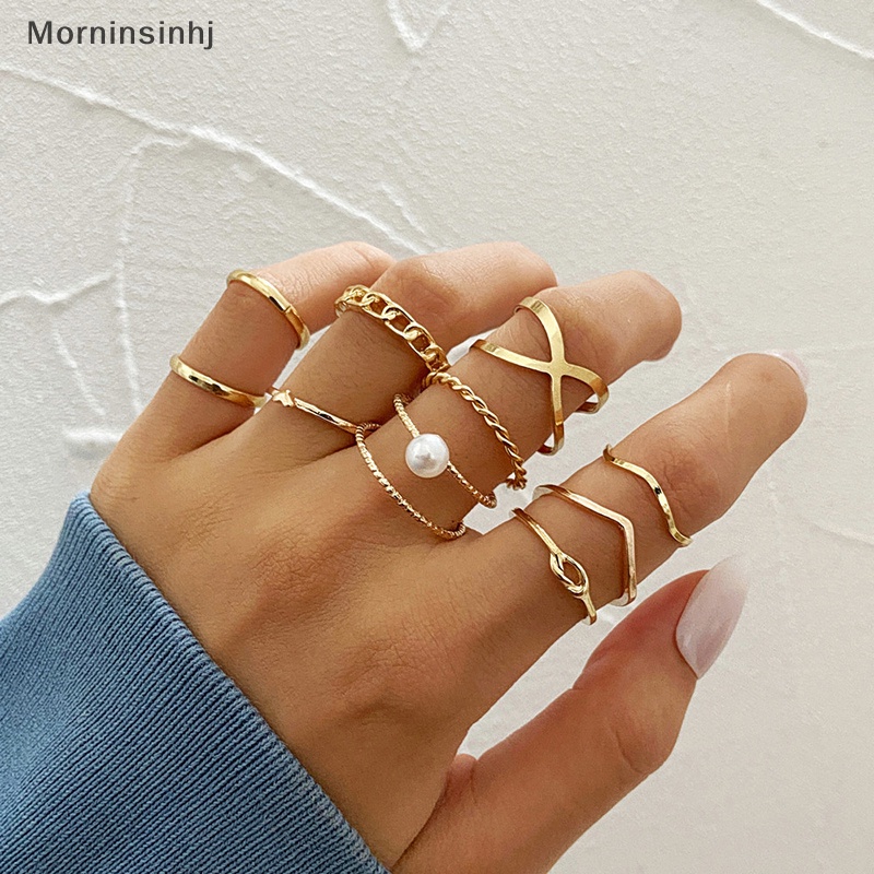 Mornin 10PCS Fashion Perhiasan Punk Warna Perak Rantai Lebar Cincin Set Logam Berongga Putaran Pembukaan Jari Cincin Tidak Teratur Jari Rings Untuk Gadis Lady Pesta Hadiah Pernikahan id