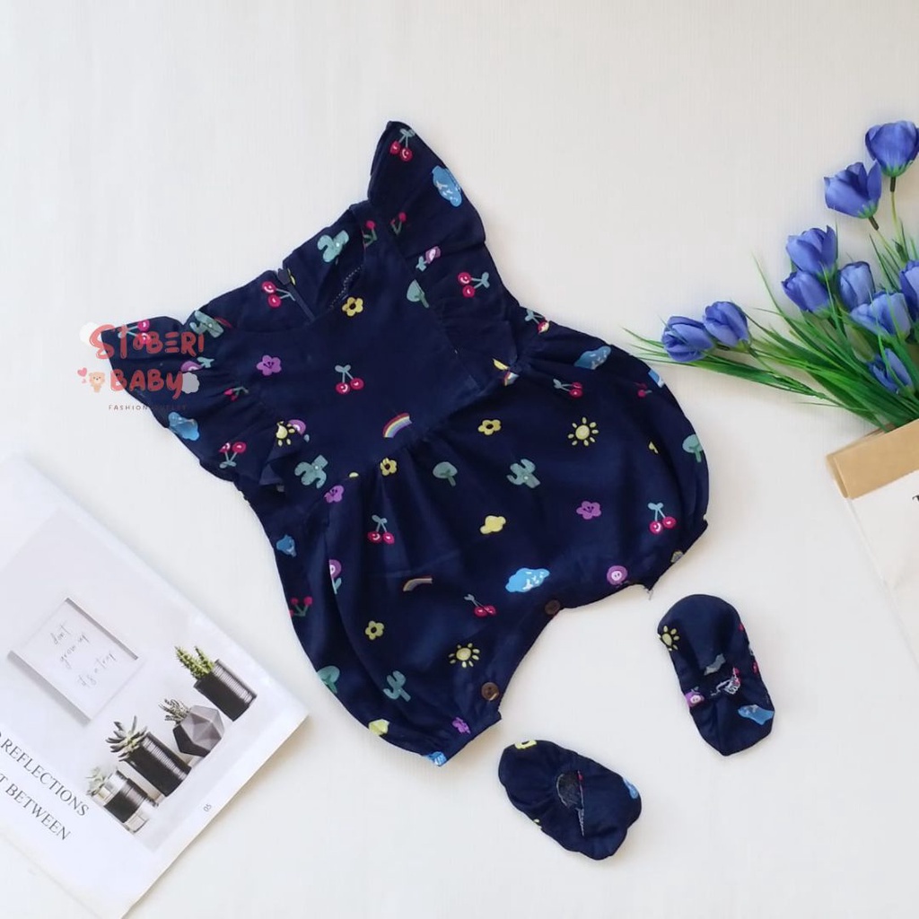 stoberi baby - BBB JUMPSUIT ZEELAA setelan anak perempuan jumper bayi motif bunga lucu free sarung kaki PART 1