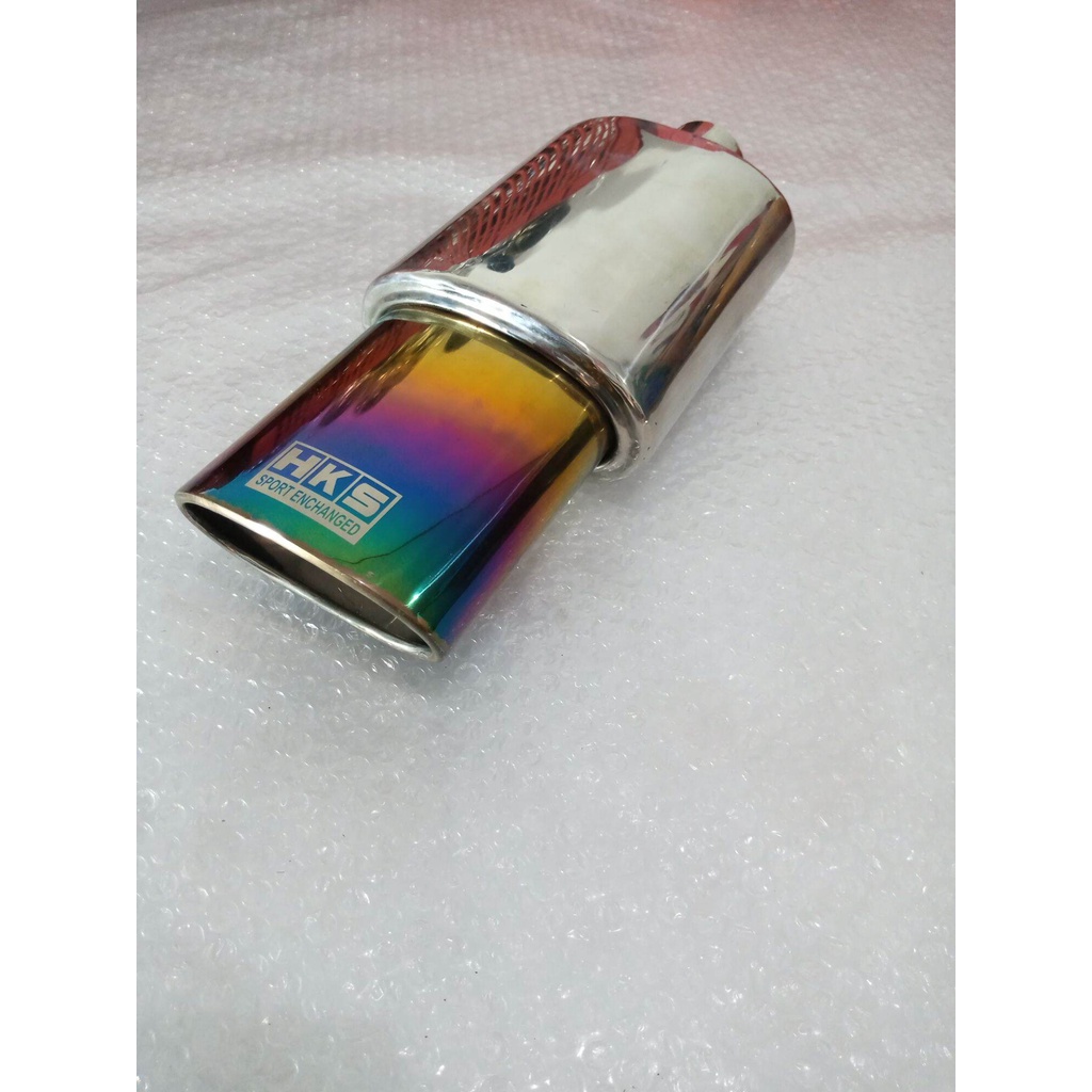 knalpot racing mobil HKS oval polos,biru, pelangi suara ngebas gahar untuk mobil jazz city grand max