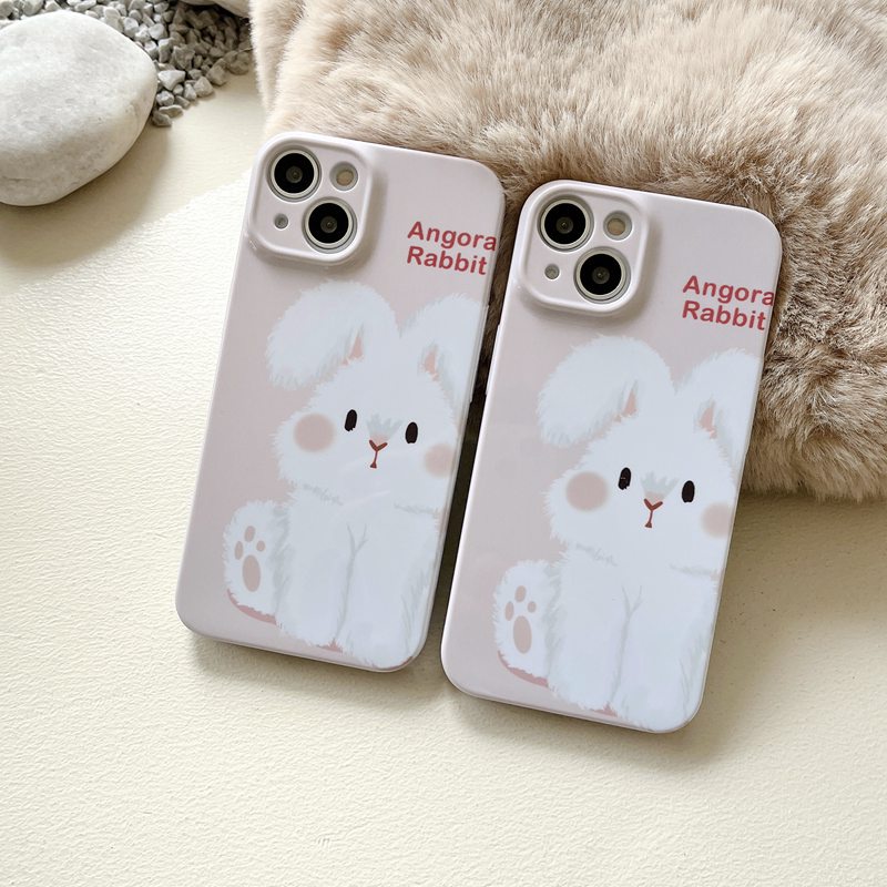 IPHONE Lovely Furry Little Bunny Hard Plastic Case HP iP Iphone14+Plus X XS XR 11 12 13 Pro Max FTD Woman Girl Casing Apple