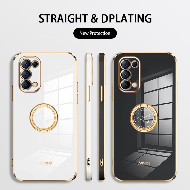 Andyh Casing Ponsel Silikon Ultra Tipis Untuk OPPO Reno3 4G A91 F15 Reno 4pro Reno 5pro Reno 6 Pro Reno 6z Deluxe Perlindungan Jatuh Band Emas Dengan Jam Cincin Dan Lanyard Gratis