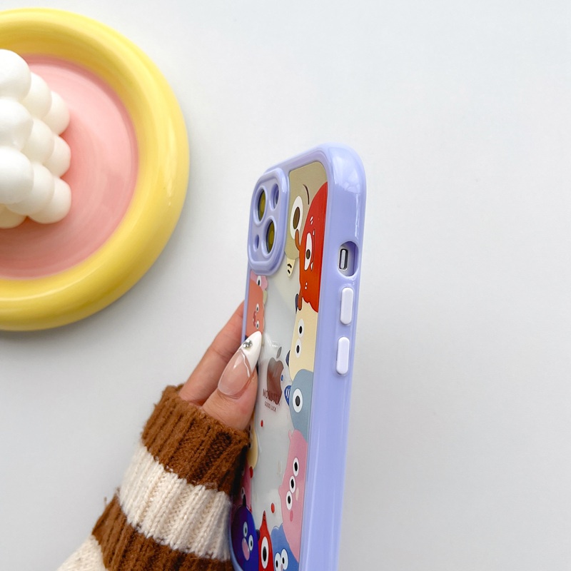 All New Cream Non-slip Camera Protect Soft Case IPhone X XR XS Max 11 12 13 14 Pro Max Women Girl Pretty Cute Monster Cartoon Phone Case