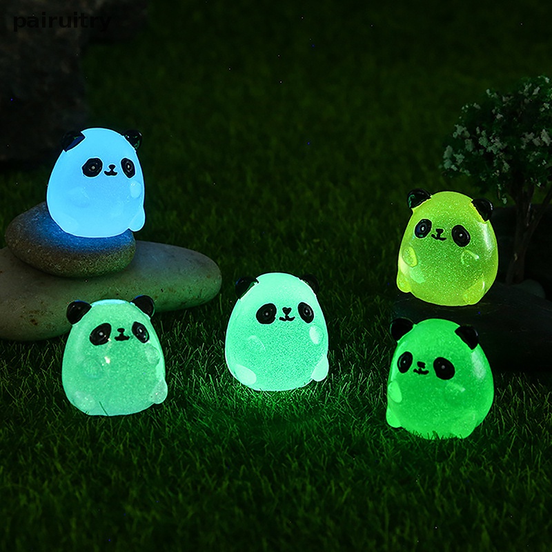 Prt 2pcs Luminous Panda Micro Resin Landscape Figure Ornamen Menyala Dalam Gelap Miniatur Taman Micro Pesta Mobil Dekorasi Rumah Aksesoris PRT