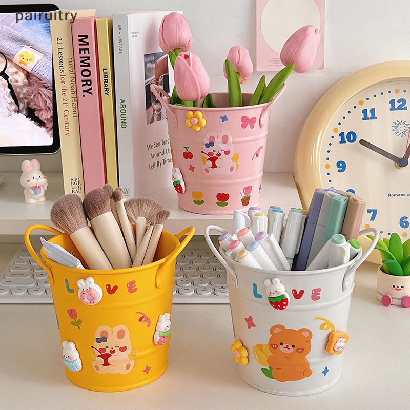 Prt Kawaii Tempat Pulpen Kreatif Lucu Kartun DIY Pen Holder Desk Organizer Kapasitas Besar Kotak Penyimpanan Alat Tulis Siswa Supply PRT