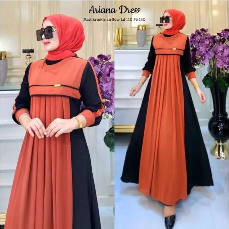 Ariana Dress Maxy Gamis Muslim Wanita Kondangan Polos Basic All Size Fit To XL Besar l Dress Maxi Premium