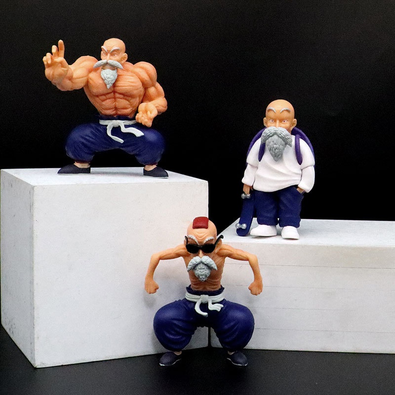 10cm Dragon Ball Figure Anime Skinny Kame Sennin Master Roshi Muscle Skateboard Koleksi Patung Patung Model Mainan