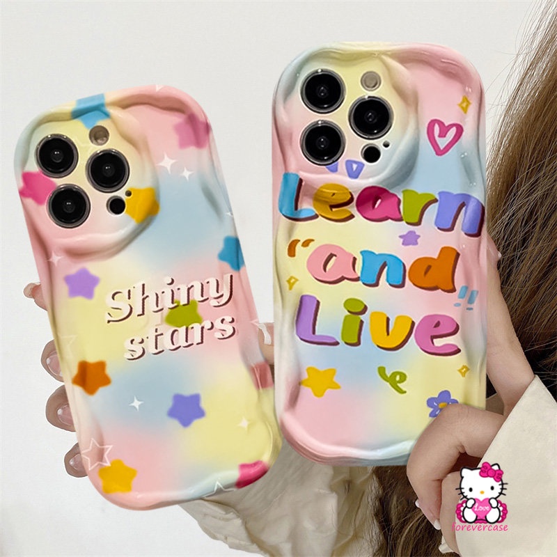 Casing 3D Wavy Curved Edge Glossy Shockproof Kompatibel Untuk IPhone XR XS X Max7 8 6s 6 Plus 11 Pro Max12 14 13 Pro Max SE 2020warna Warni Kartun Bintang Huruf Soft Cover