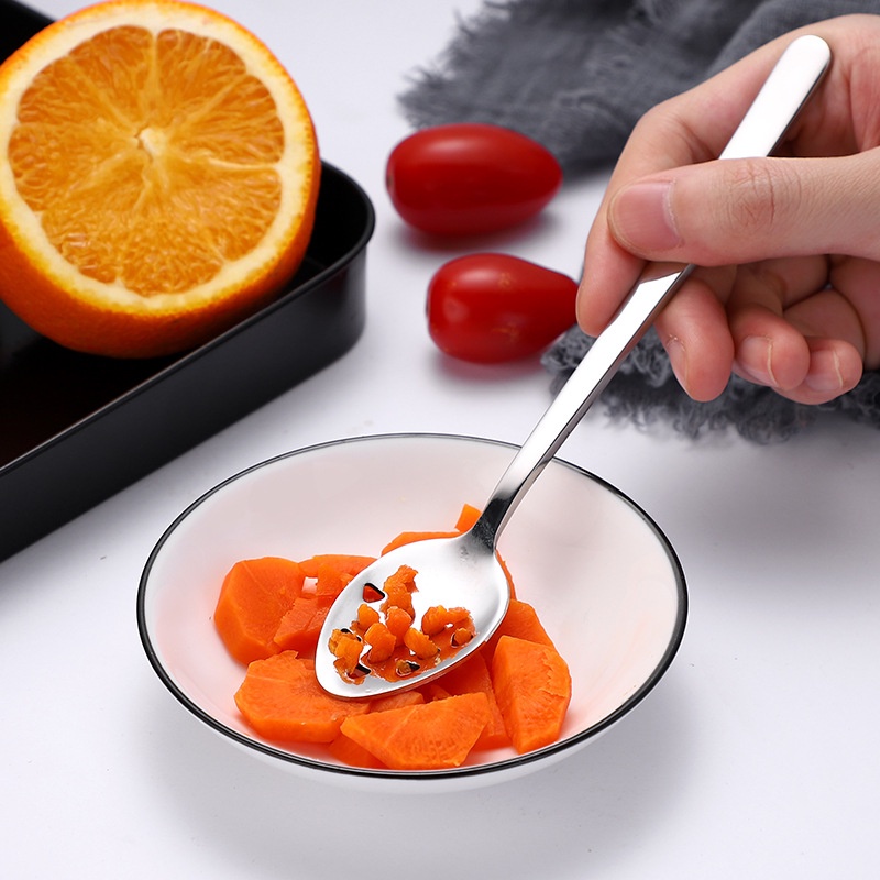 [Fitur] Sendok Garpu Makanan Pelengkap Bayi Pegangan Nyaman Gali Sendok Stainless Steel Jelly Kue ladle Gerigi Edge Fruit Scraping Scoop