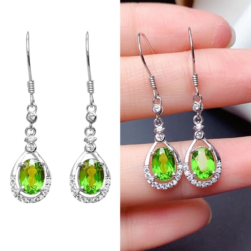 Fashion Zamrud Geometris Berbentuk Drop Kristal Panjang Rumbai Telinga Kait Anting Perhiasan Hadiah