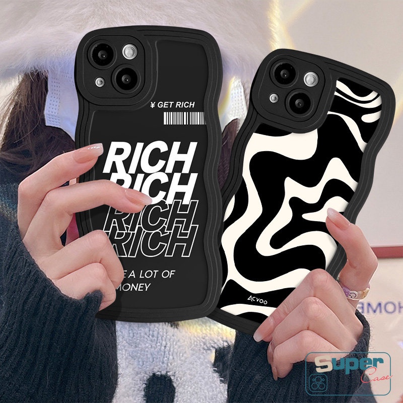 Art Simple Letter Get Rich Case Untuk Infinix Hot 20s 12i 9 8 12 Pro 20 10 10s 10Lite 11s Note 10 Pro 12 G96 Hot10 9 12 11 Play Smart 6 4 5 Plus Motif Zebra Tepi Bergelombang Sarung Soft Cover