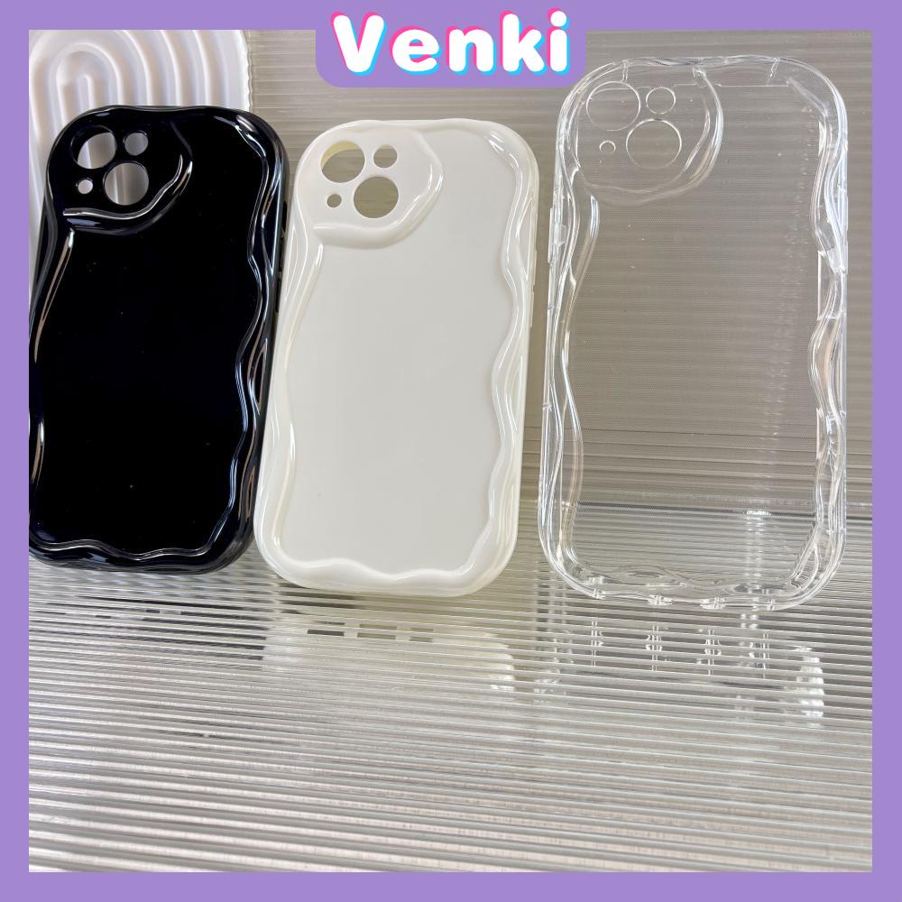 VENKI - Untuk iPhone 11 Casing Ponsel Mengkilap Tepi Melengkung Gelombang Airbag Penutup Tahan Guncangan Perlindungan Kamera Casing Bening Hitam Putih Kompatibel dengan iPhone 13 Pro max 12 Pro Max xr 7 8 Plus