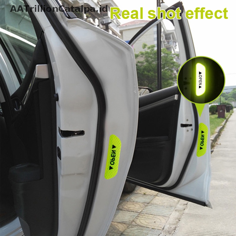 Aatrillioncatalpa 4Pcs Tape Reflektif Mobil Tanda Peringatan Stiker Aksesoris Exterior Reflektif Tape Pintu Stiker Dekoratif Aksesoris Mobil ID