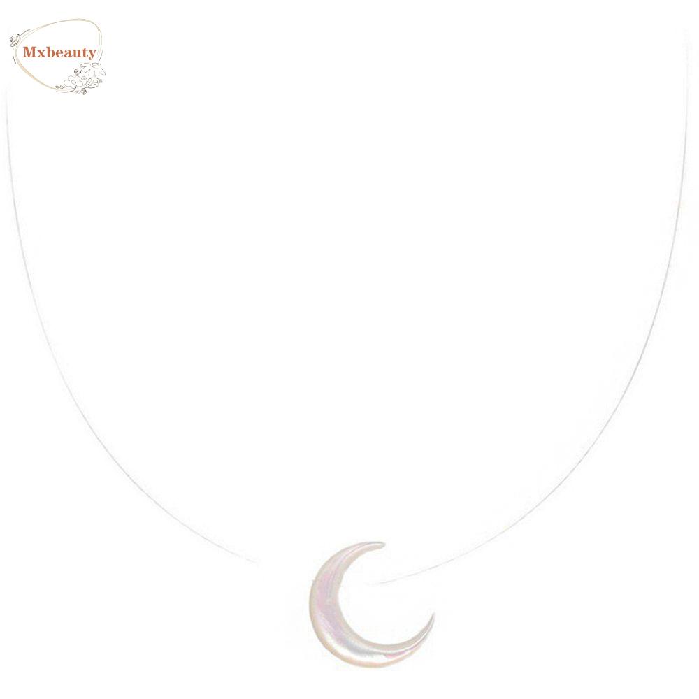 Mxbeauty Kalung Liontin Bulan Kepribadian Indah Geometri Sederhana Rantai Klavikula Garis Pancing Kerah Bulan Sabit Kalung Gaya Korea