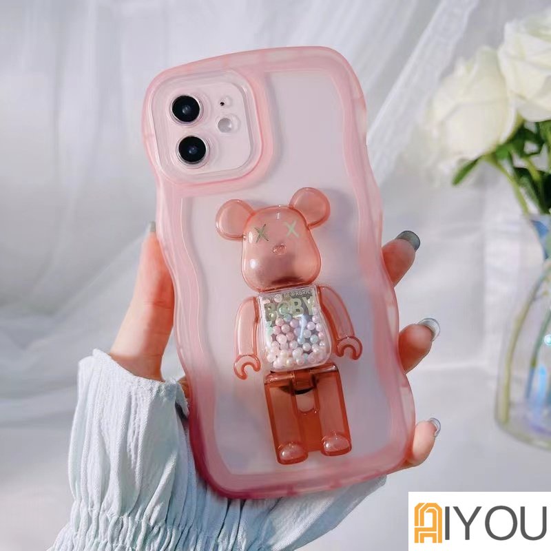 Casing Stand Holder Lipat Beruang Lucu Untuk IPhone11 13pro Max 12pro Max Promax 14plus X/XSmax XR 7plus8 Plus Penutup Transparan Tahan Guncangan
