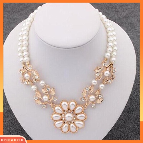 [WOD] Fashion Wanita Elegan Mutiara Imitasi Berlian Imitasi Bunga Bib Kerah Kalung Choker