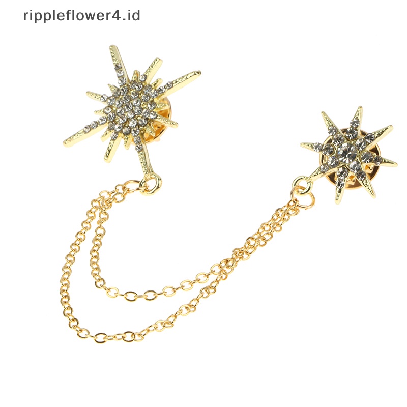 {rippleflower4.id} Wanita Pria Bintang Rantai Bros Pin Fashion Vintage Logam Berlian Imitasi Perhiasan Liontin Wanita Pria Pesta Bros Hadiah~