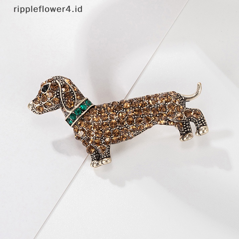 {rippleflower4.id} Bros Anjing Berlian Imitasi Vintage Untuk Wanita Fashion Hewan Bros Pin Pria Perhiasan Jas Aksesoris~