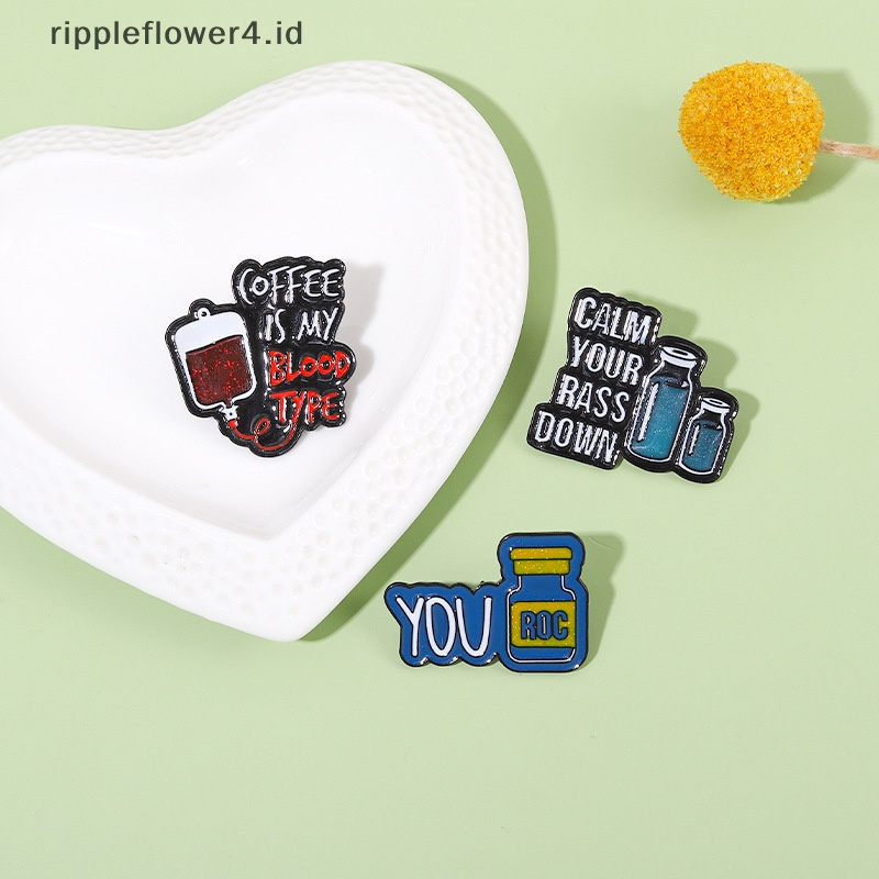 {rippleflower4.id} 1pcs Coffee is My Blood Type Enamel Pin Bros Calm Down You ROC Lapel Badges Punk Lucu Perhiasan Hadiah Untuk Teman Anak~