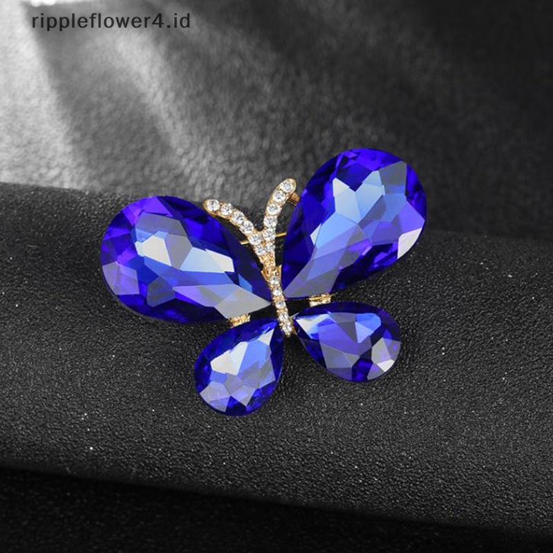 {rippleflower4.id} Fashion Kristal Berlian Imitasi Kupu-Kupu Bros Pin Wanita Pakaian Pesta Syal Perhiasan Aksesoris~